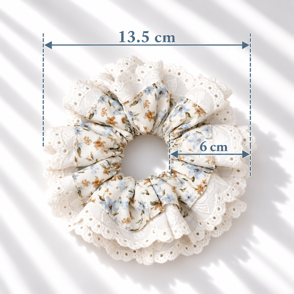 小蒼蘭田園蕾絲布藝髮圈 Freesia Garden Lace Scrunchie