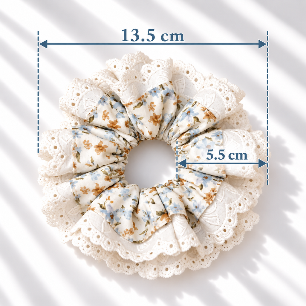 小蒼蘭田園蕾絲布藝髮圈 Freesia Garden Lace Scrunchie