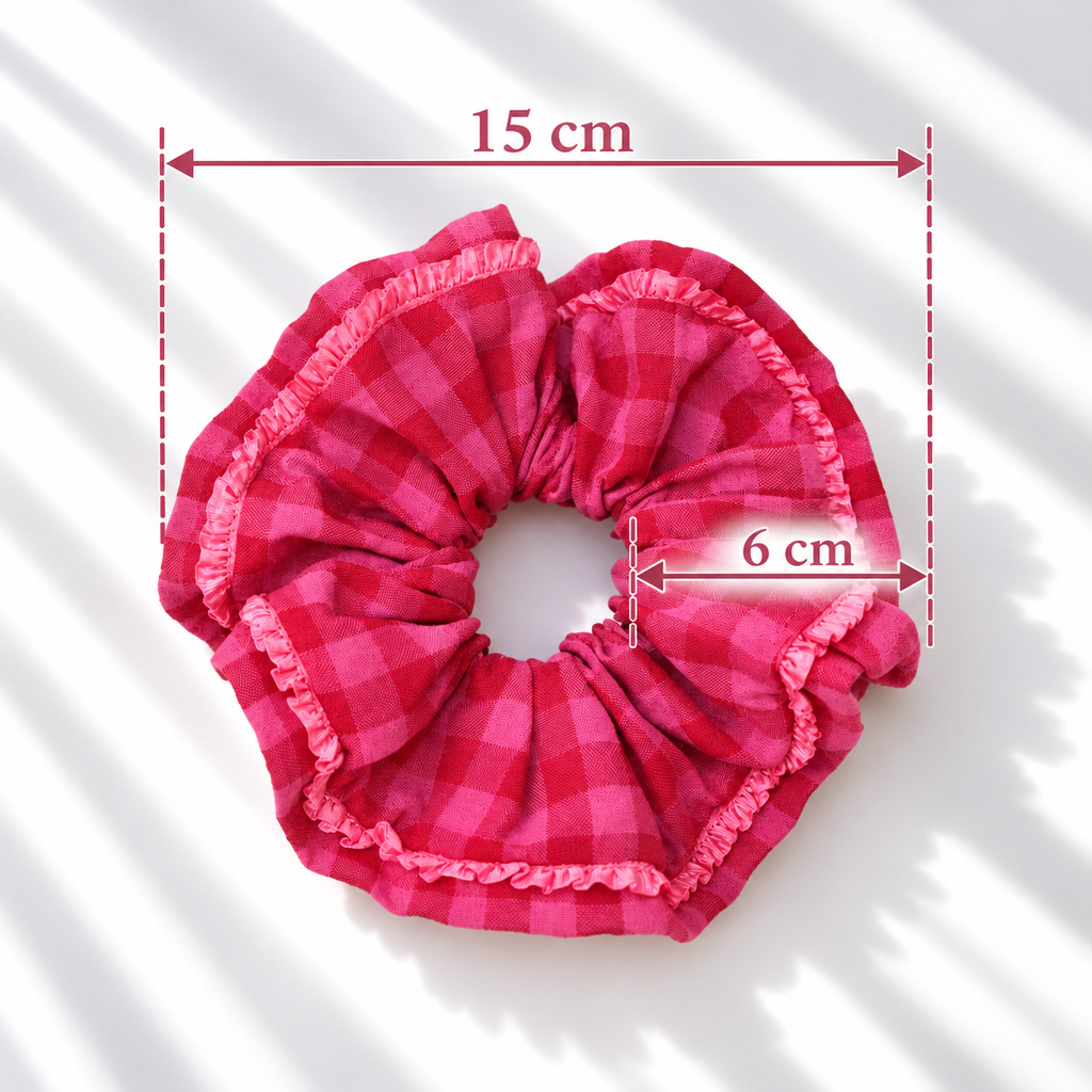 苺果桃紅格紋大腸圈｜Berry Pink Gingham Scrunchie