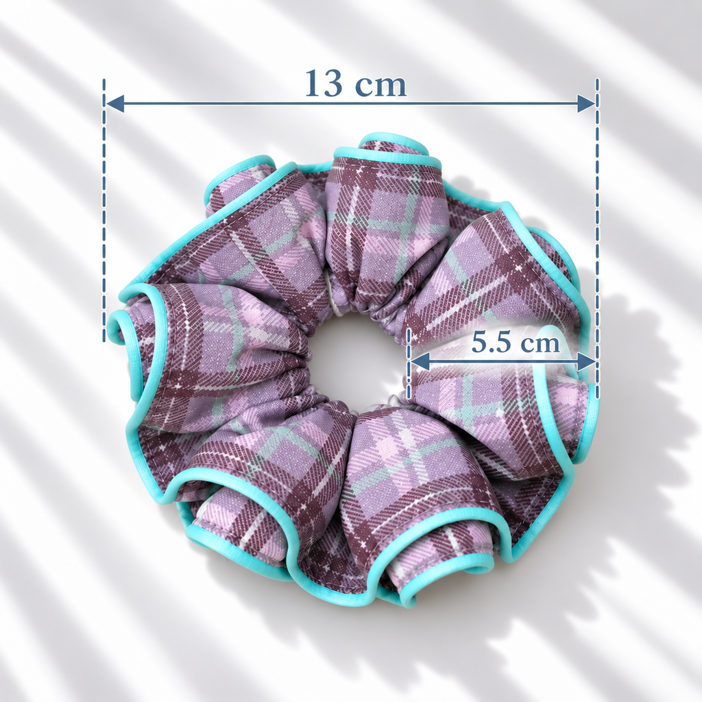 薰衣草格紋滾邊髮圈 Lavender Plaid Ruffle Scrunchie